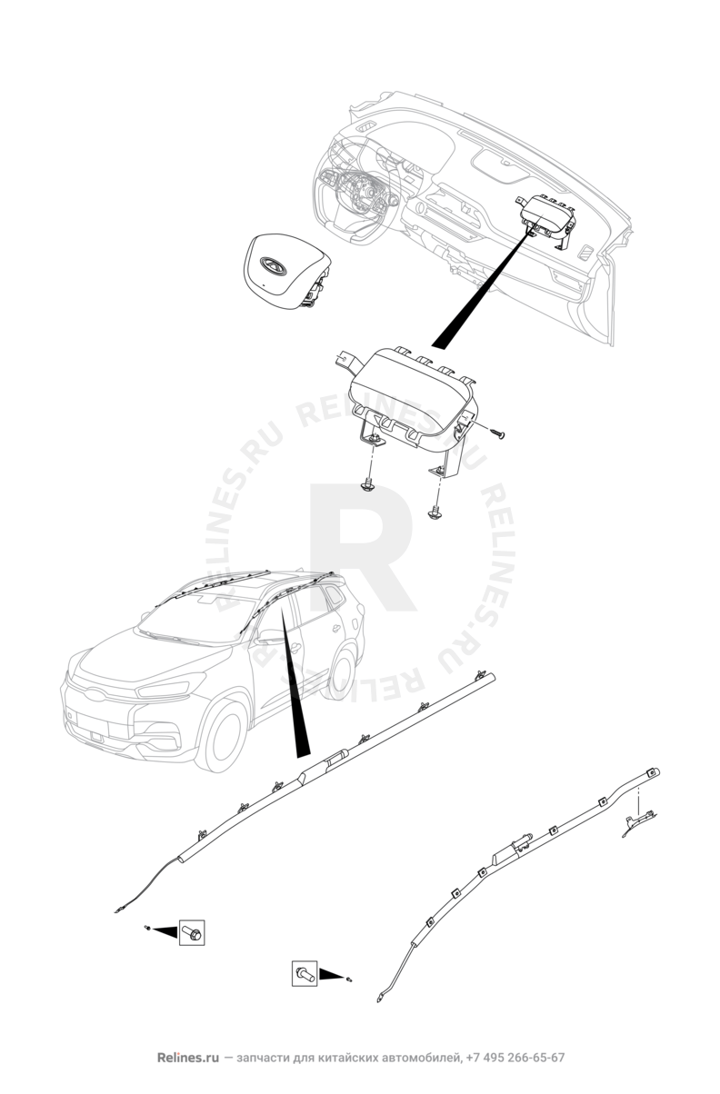 Запчасти Chery Tiggo 8 Pro Max Поколение I (2022)  — Подушки безопасности (1) — схема