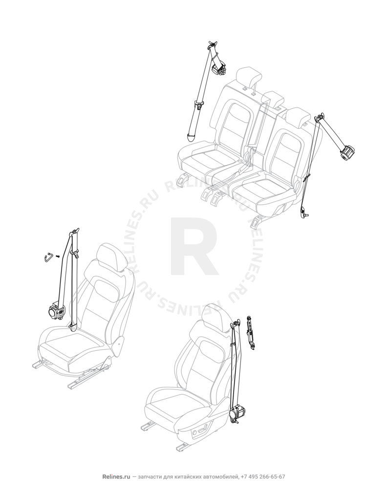 Запчасти Chery Tiggo 8 Pro Max Поколение I (2022)  — Ремни безопасности (5) — схема