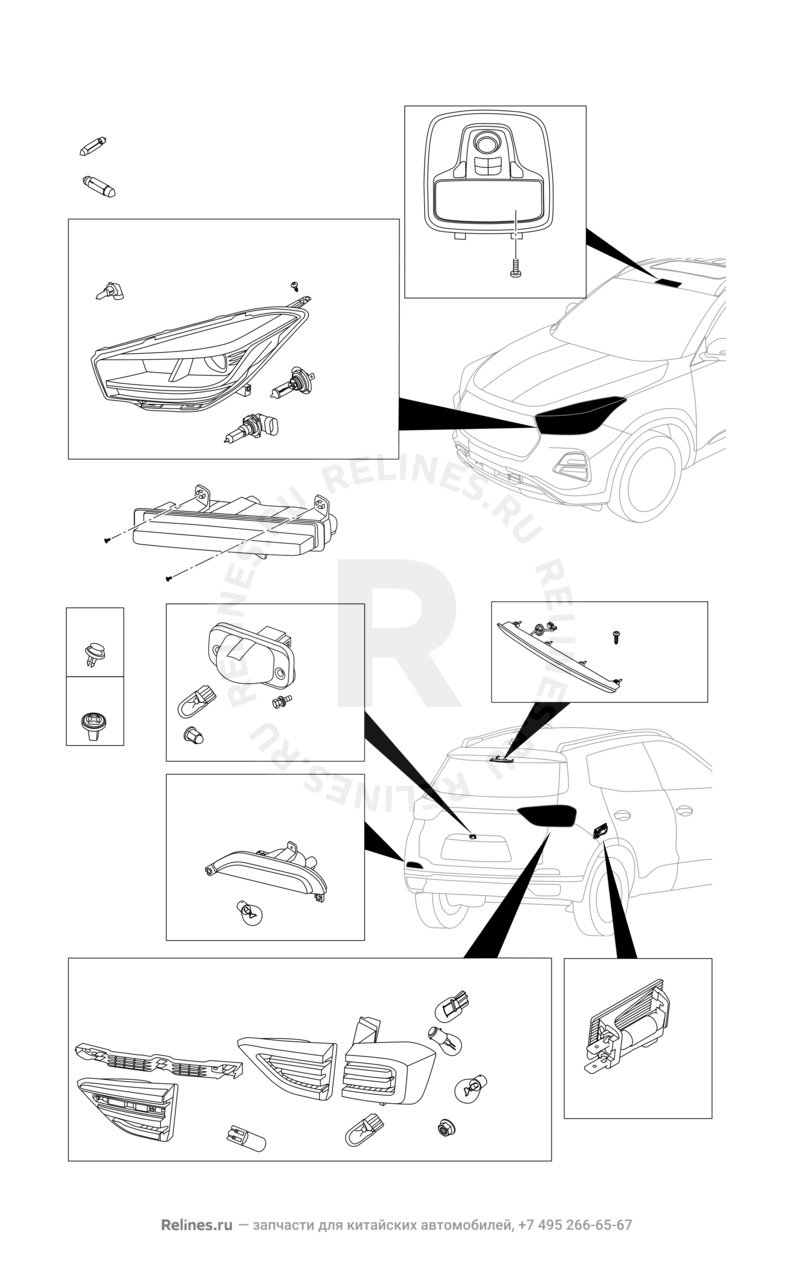 Запчасти Chery Tiggo 4 Поколение I — рестайлинг (2018)  — Система освещения автомобиля (3) — схема
