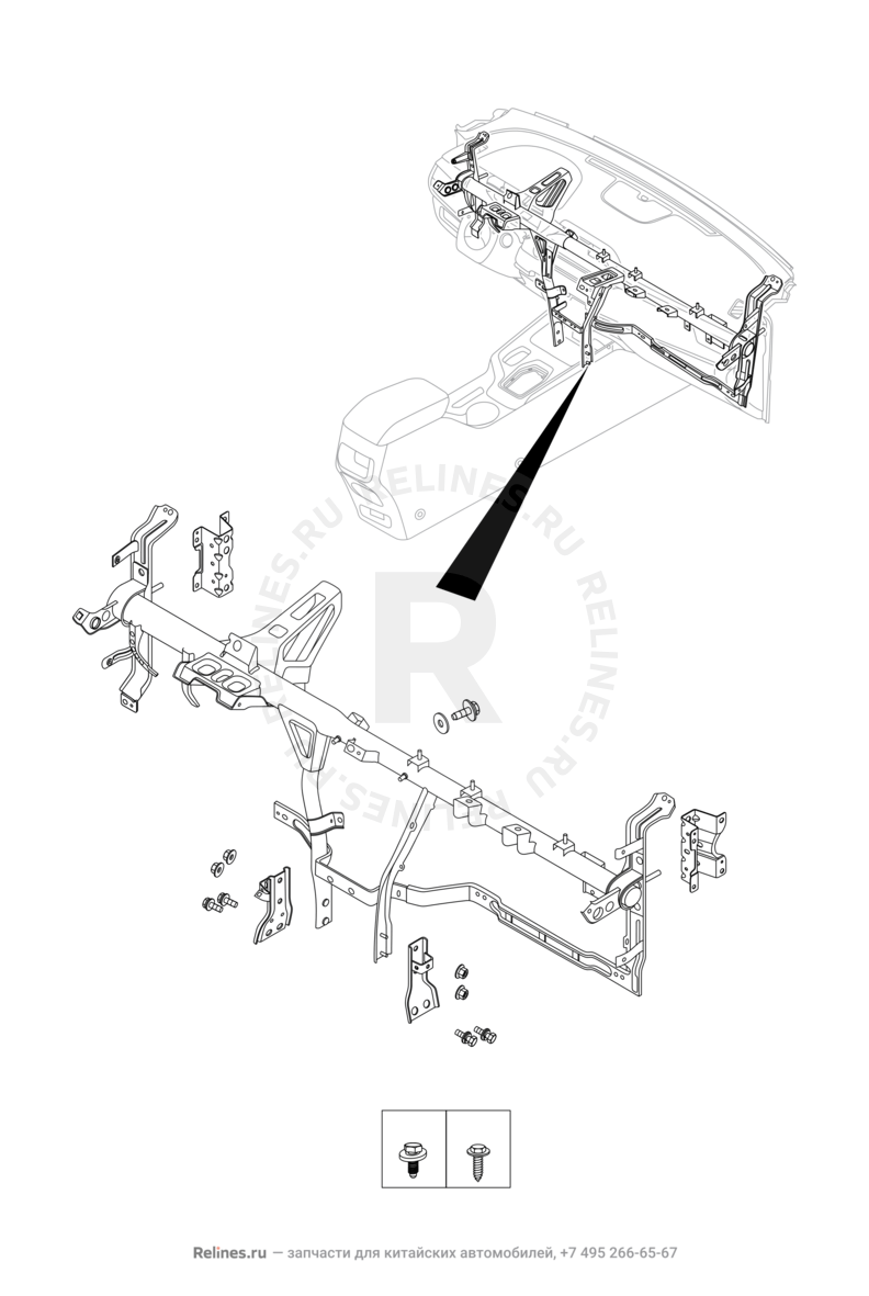 Запчасти Chery Tiggo 4 Поколение I — рестайлинг (2018)  — Рама передней панели (торпедо) (4) — схема