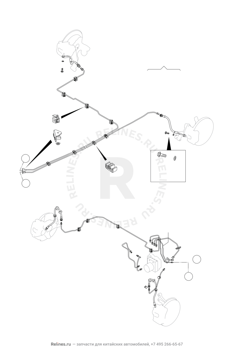 Запчасти Chery Tiggo 8 Поколение I (2018)  — Тормозные трубки и шланги (3) — схема