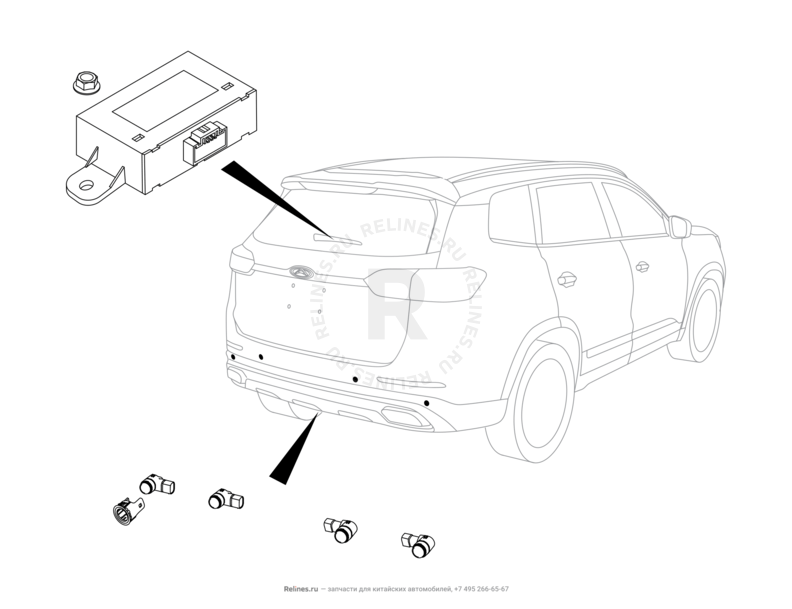 Запчасти Chery Tiggo 8 Pro Max Поколение I (2022)  — Датчики парковки (парктроники) (6) — схема