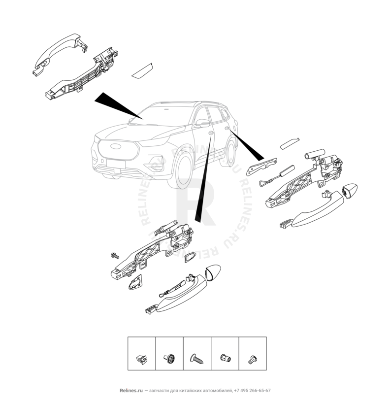 Накладки и ручки дверей Chery Tiggo 8 Pro Max — схема