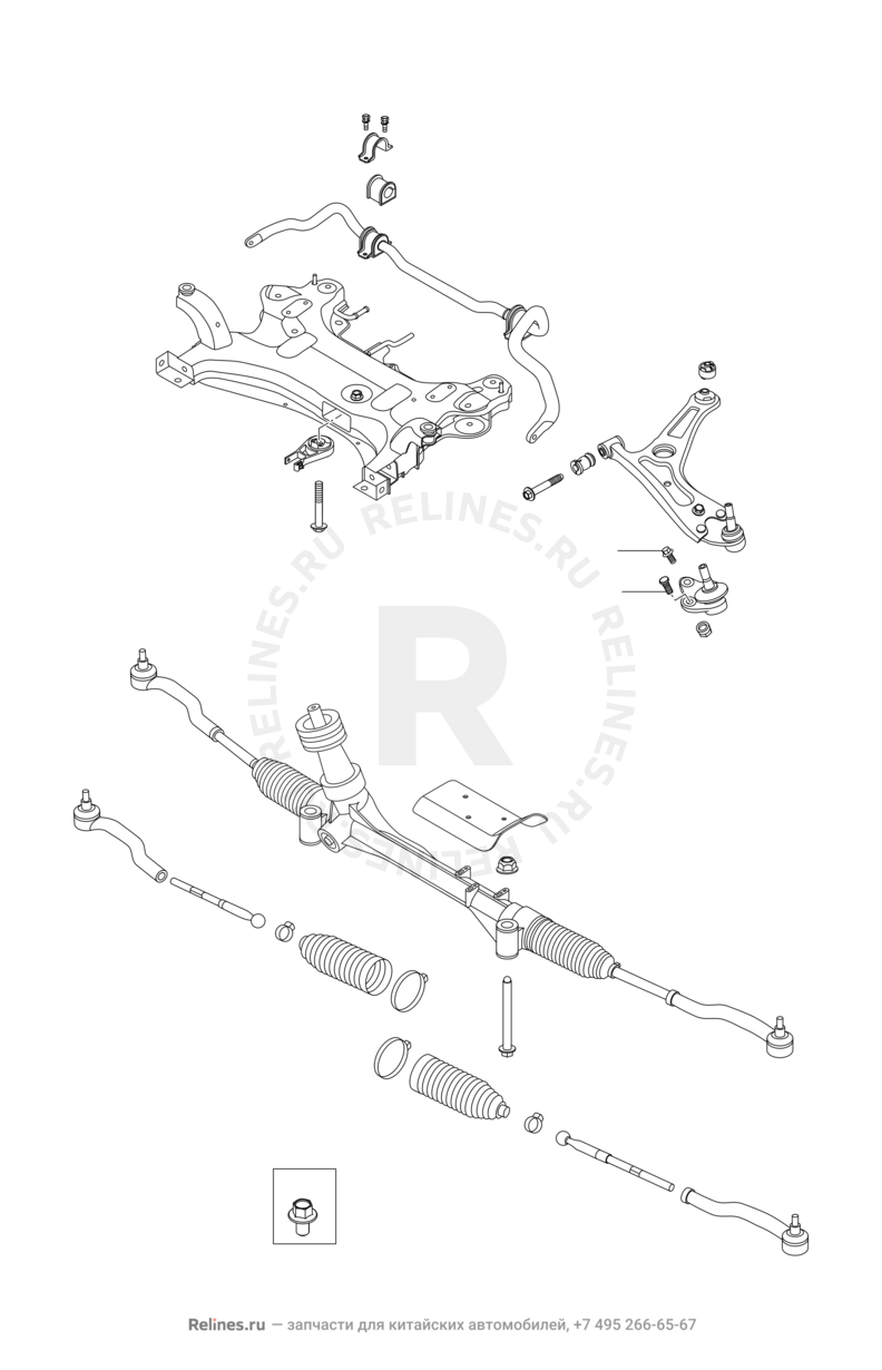 Запчасти Chery Tiggo 4 Поколение I — рестайлинг (2018)  — Подрамник и рулевая рейка — схема