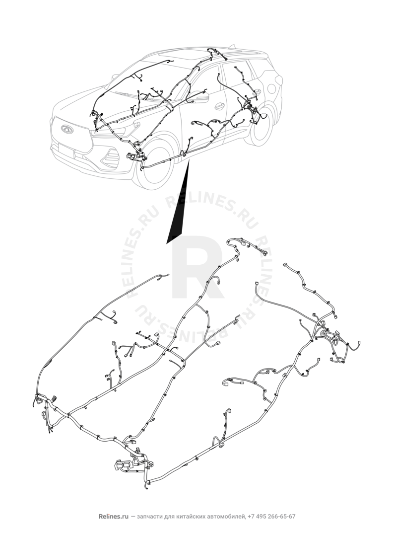 Проводка пола и багажного отсека (багажника) Chery Tiggo 7 Pro — схема