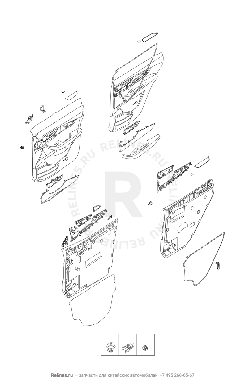 Запчасти Chery Tiggo 7 Pro Поколение I (2020)  — Внутренняя обшивка дверей — схема