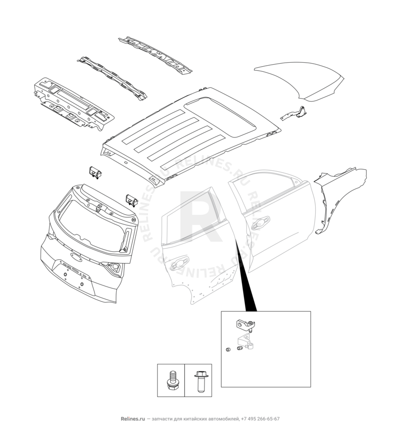 Запчасти Chery Tiggo 4 Поколение I — рестайлинг (2018)  — Кузовные детали — схема