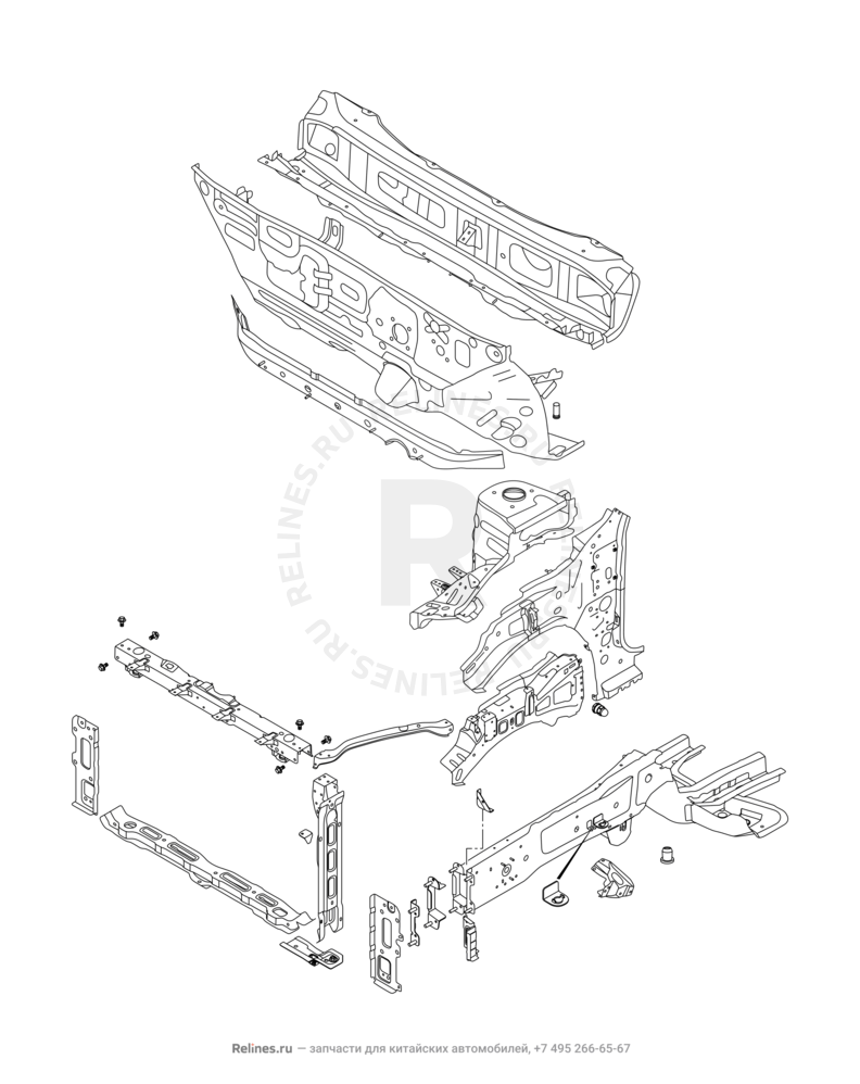 Запчасти Chery Tiggo 4 Поколение I — рестайлинг (2018)  — Лонжероны и перегородка моторного отсека — схема