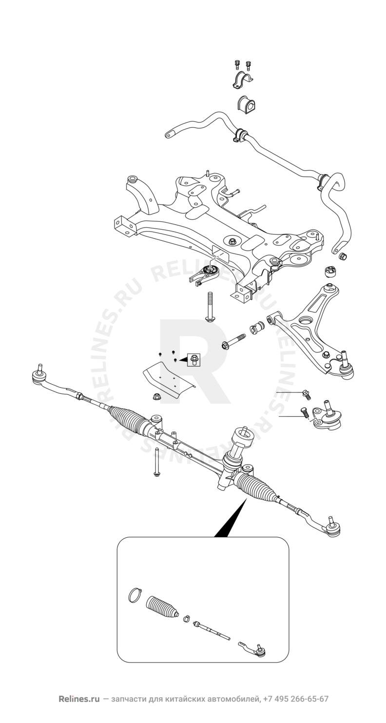 Запчасти Chery Tiggo 7 Pro Поколение I (2020)  — Подрамник и рулевая рейка — схема