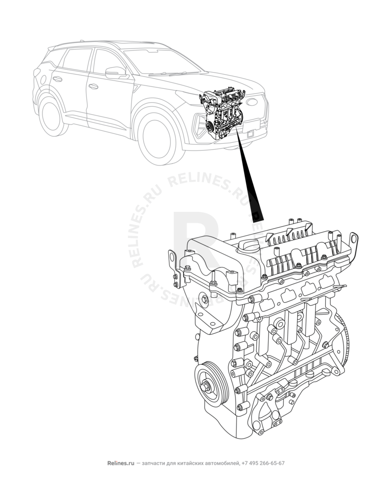 Запчасти Chery Tiggo 7 Pro Поколение I (2020)  — Двигатель в сборе — схема