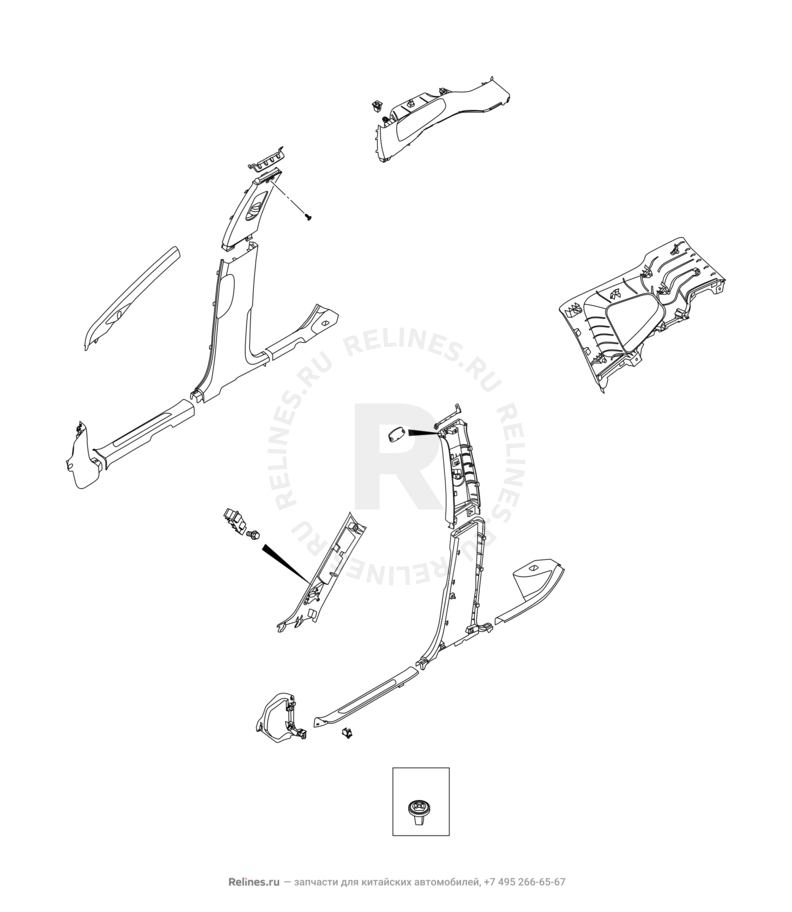 Запчасти Chery Tiggo 7 Pro Поколение I (2020)  — Обшивка стоек, накладки порогов и багажника (6) — схема