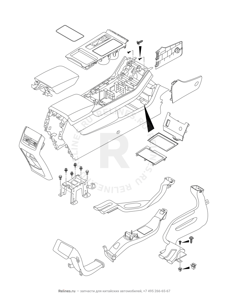 Запчасти Chery Tiggo 7 Pro Max Поколение I (2022)  — Центральный тоннель (консоль) (2) — схема