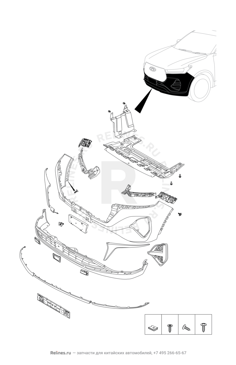 Запчасти Chery Tiggo 7 Pro Поколение I (2020)  — Передний бампер и другие детали фронтальной части (3) — схема