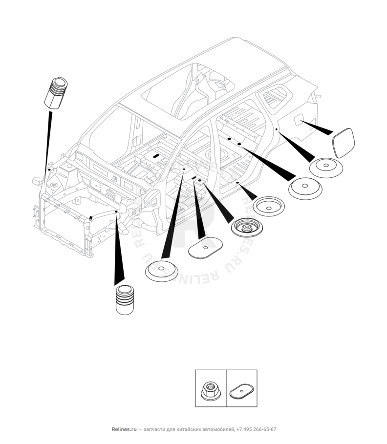 Запчасти Chery Tiggo 8 Pro Max Поколение I (2022)  — Заглушки — схема