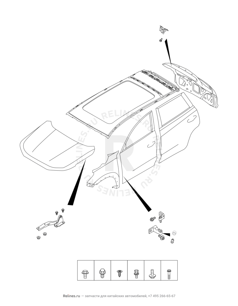 Запчасти Chery Tiggo 8 Pro Max Поколение I (2022)  — Кузовные детали — схема