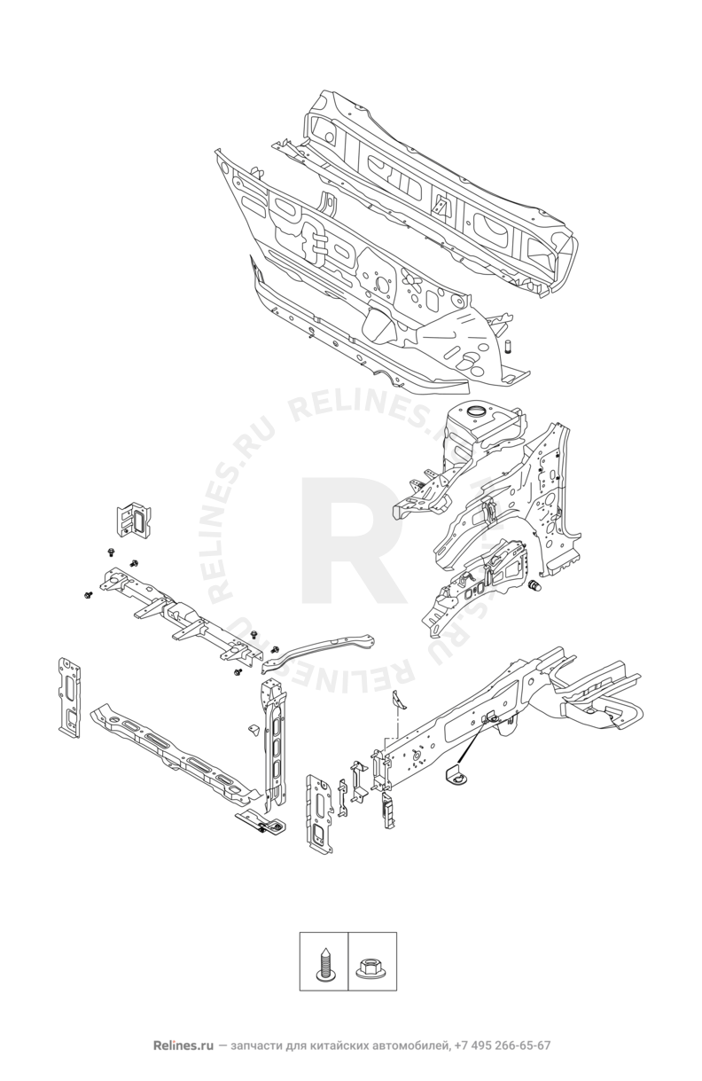 Запчасти Chery Tiggo 8 Pro Max Поколение I (2022)  — Лонжероны и перегородка моторного отсека — схема