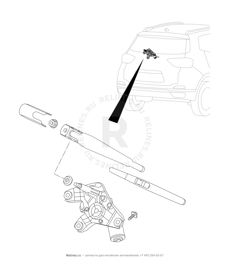 Запчасти Chery Tiggo 4 Pro Поколение I (2021)  — Щетка и поводок стеклоочистителя (3) — схема