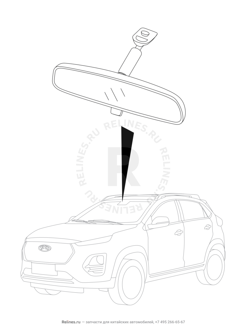 Запчасти Omoda S5 GT Поколение I (2022)  — Зеркало заднего вида и солнцезащитные козырьки (1) — схема