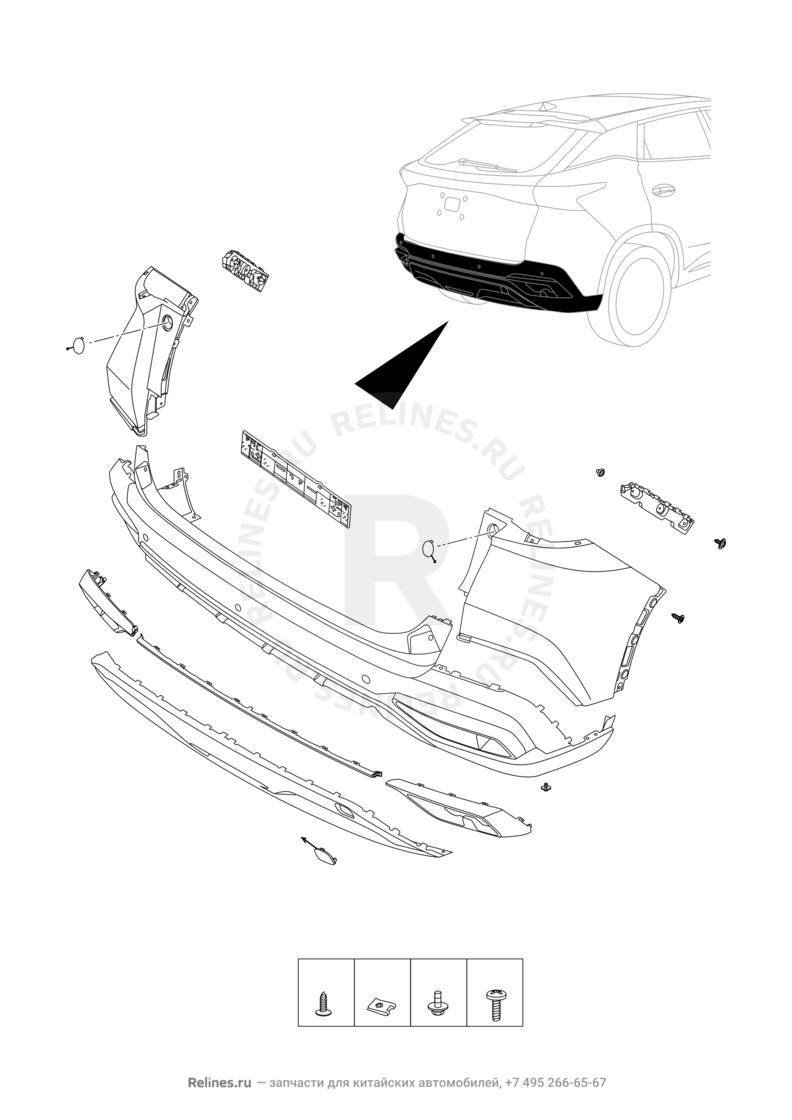 Задний бампер и другие детали задка (1) Omoda C5 — схема