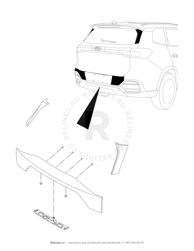 Запчасти Chery Tiggo 8 Поколение I (2018)  — Накладки стоек багажника (3) — схема