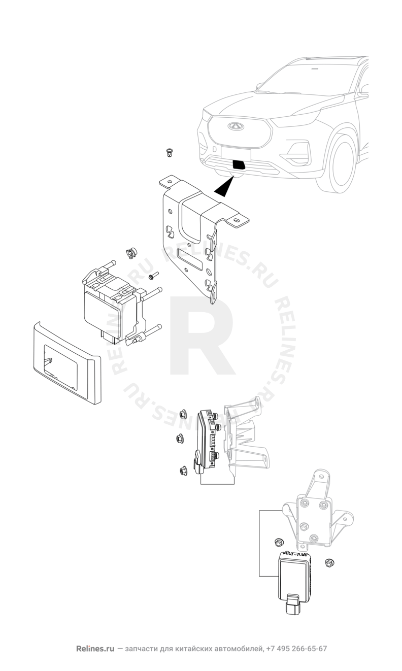 Запчасти Chery Tiggo 8 Pro Max Поколение I (2022)  — Камера заднего вида и датчики парковки (парктроники) — схема