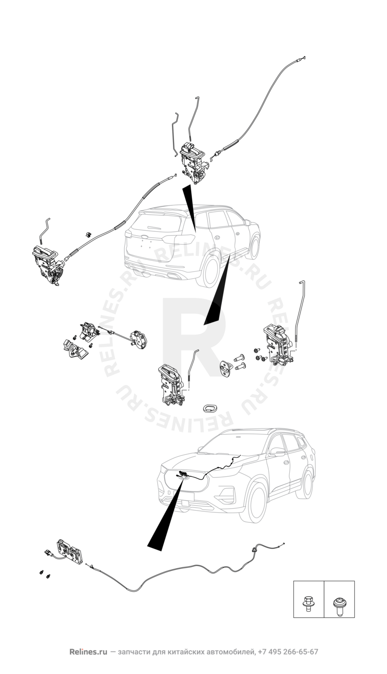 Запчасти Chery Tiggo 8 Pro Max Поколение I (2022)  — Ручки и замки (3) — схема