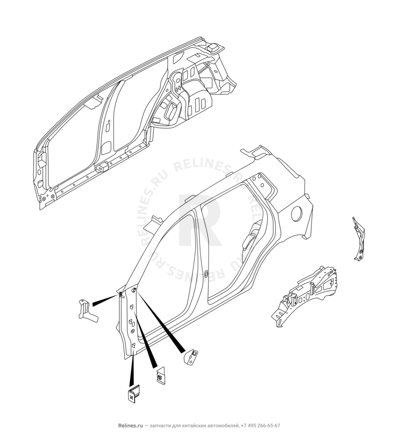 Запчасти Chery Tiggo 4 Pro Поколение I (2021)  — Кузовные детали (1) — схема