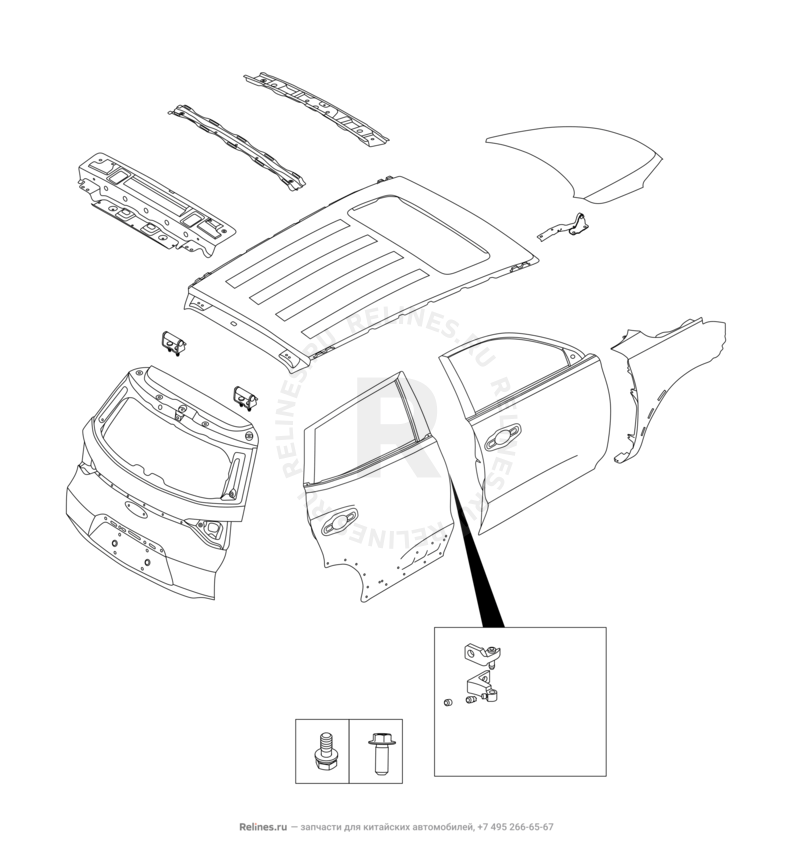 Запчасти Chery Tiggo 4 Pro Поколение I (2021)  — Кузовные детали — схема
