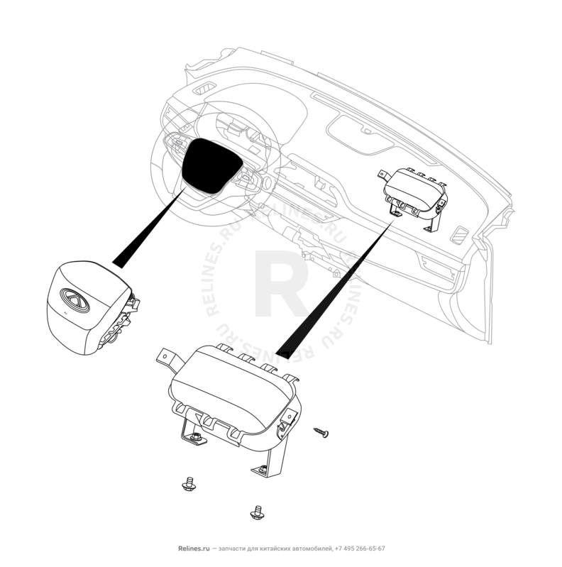 Запчасти Chery Tiggo 4 Pro Поколение I (2021)  — Подушки безопасности (2) — схема