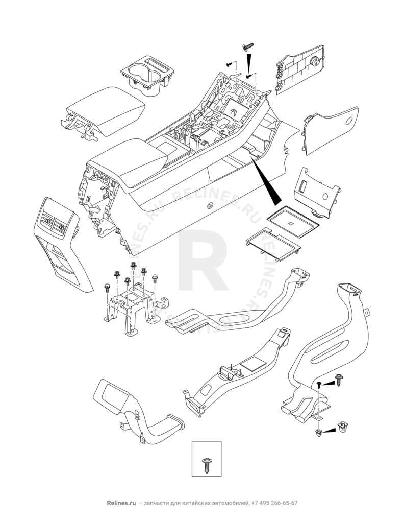 Запчасти Chery Tiggo 8 Pro Max Поколение I (2022)  — Центральный тоннель (консоль) (10) — схема