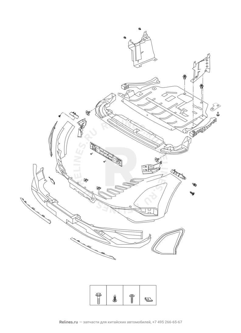 Передний бампер и другие детали фронтальной части (1) Omoda C5 — схема