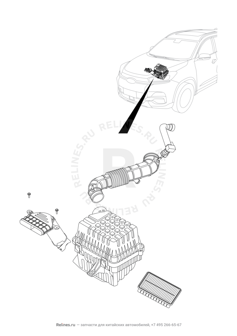 Запчасти Chery Tiggo 8 Поколение I (2018)  — Воздушный фильтр и корпус (3) — схема