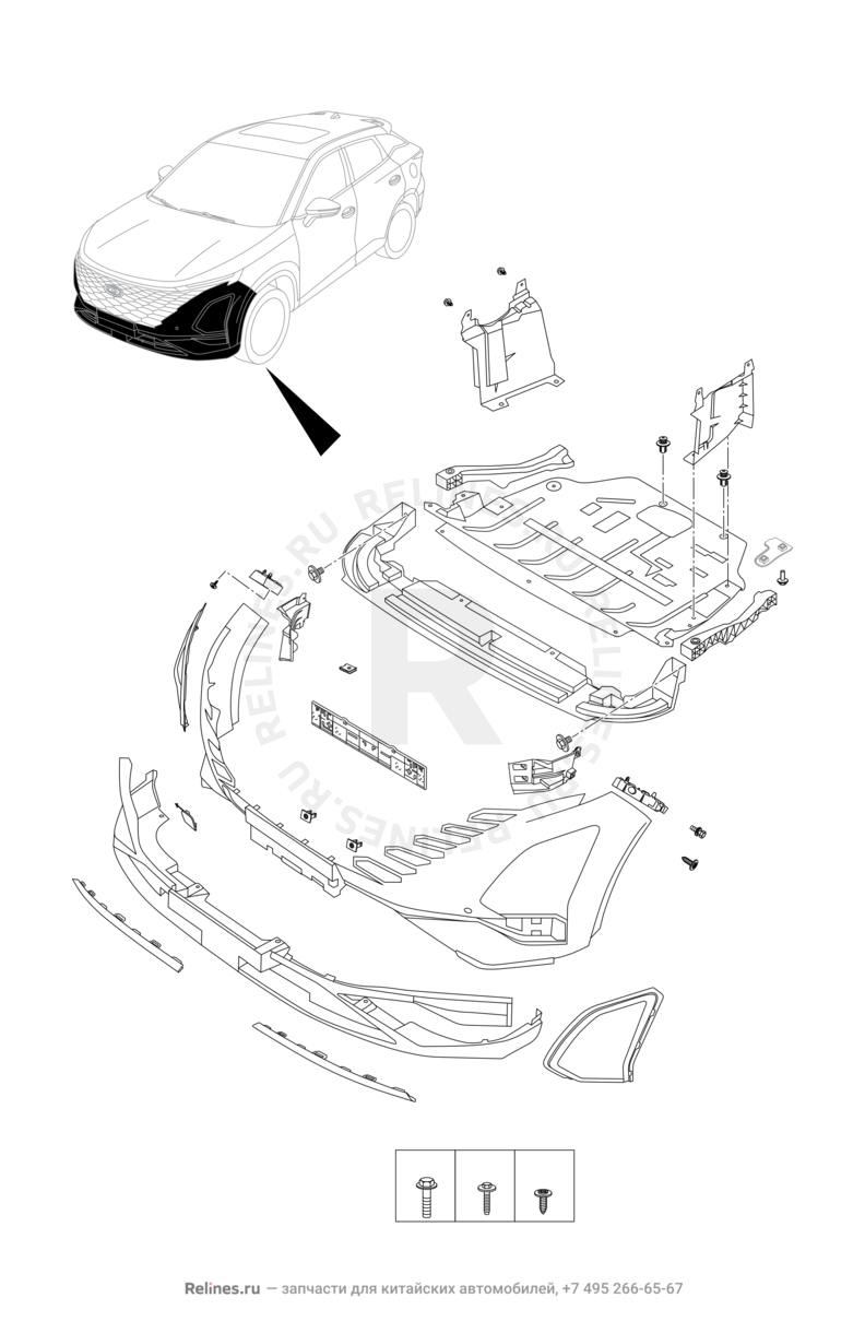Задний бампер и другие детали задка Omoda C5 — схема