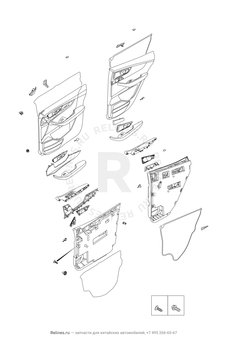 Запчасти Chery Tiggo 4 Pro Поколение I (2021)  — Внутренняя обшивка дверей — схема
