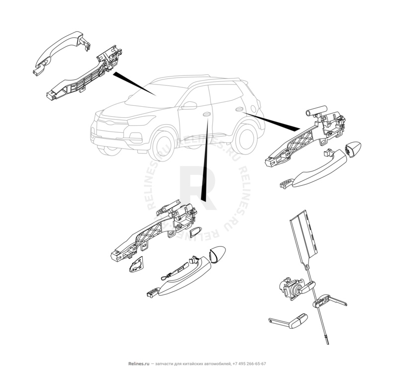 Запчасти Chery Tiggo 4 Pro Поколение I (2021)  — Ручки дверей наружные — схема