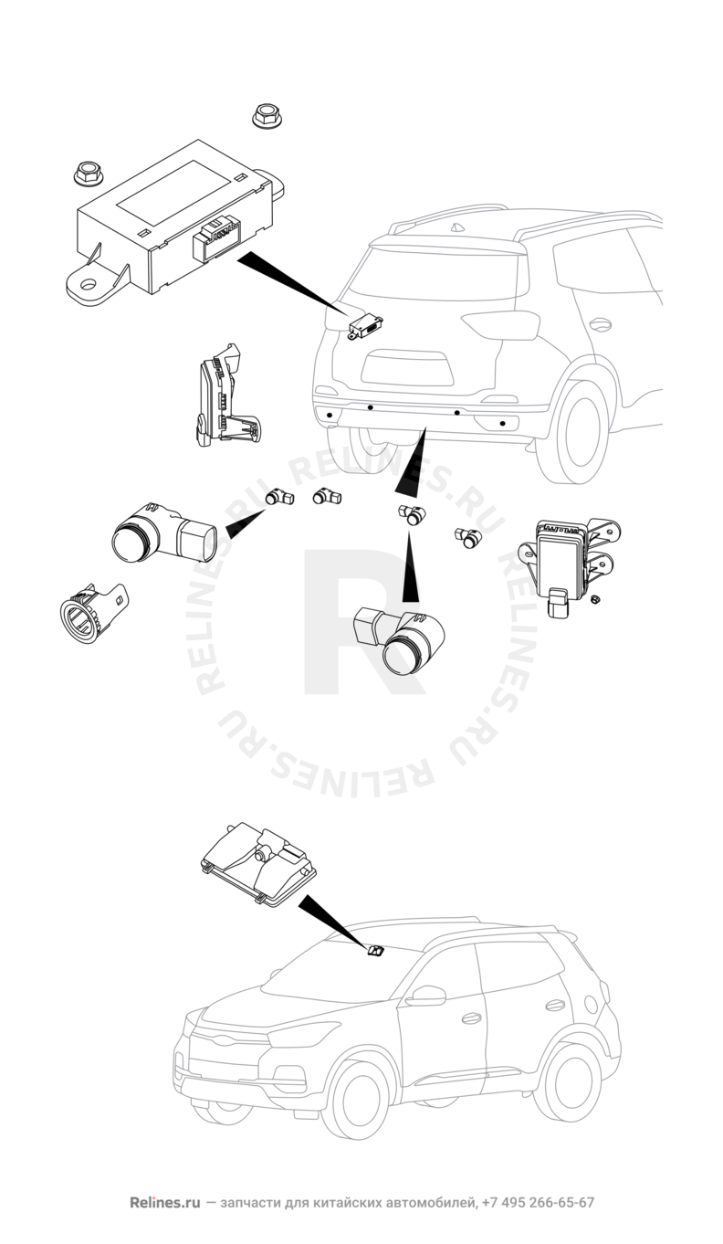 Запчасти Chery Tiggo 4 Pro Поколение I (2021)  — Датчики парковки (парктроники) (3) — схема