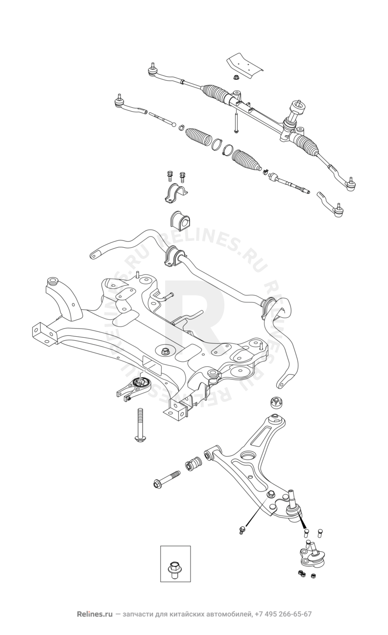 Подрамник и рулевая рейка Omoda C5 — схема