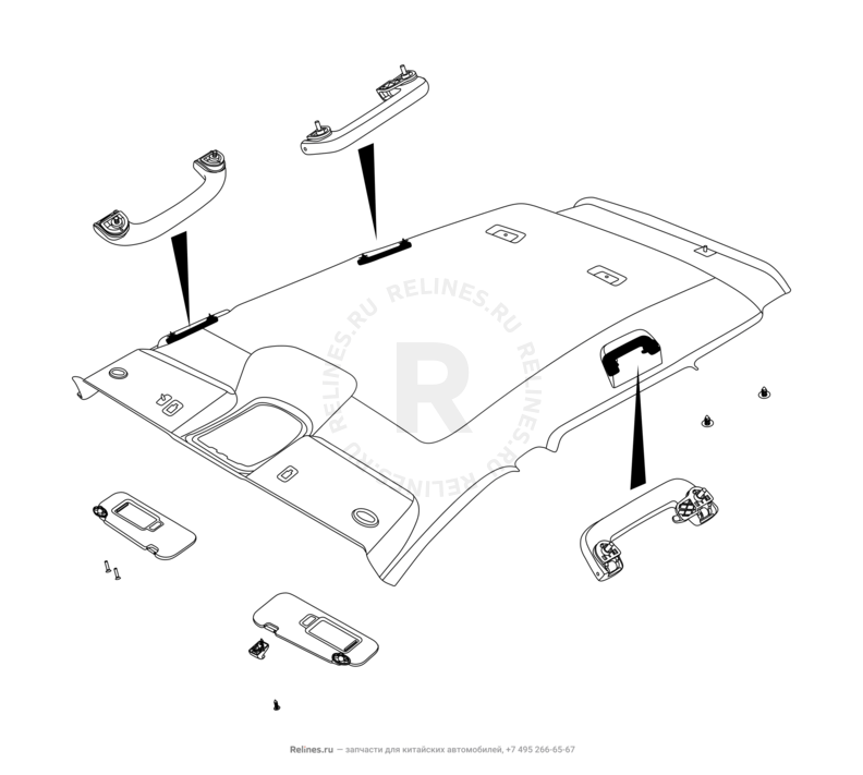 Запчасти Chery Tiggo 7 Pro Поколение I (2020)  — Обшивка и комплектующие крыши (потолка) (6) — схема