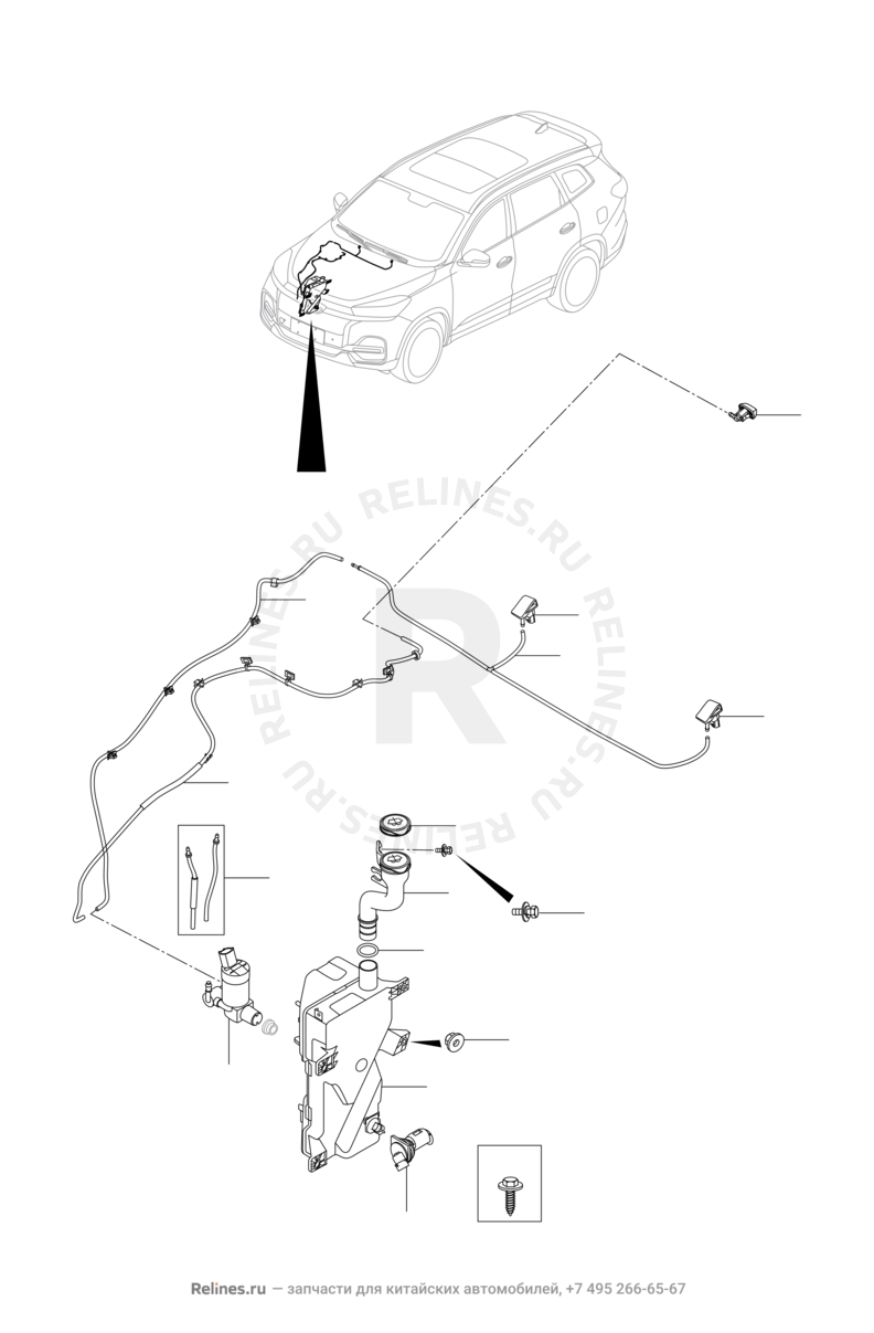 Запчасти Chery Tiggo 4 Pro Поколение I (2021)  — Омыватели лобового стекла (2) — схема
