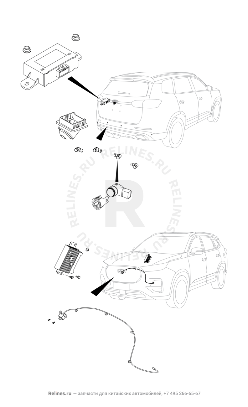 Запчасти Chery Tiggo 8 Pro Max Поколение I (2022)  — Датчики парковки (парктроники) (8) — схема