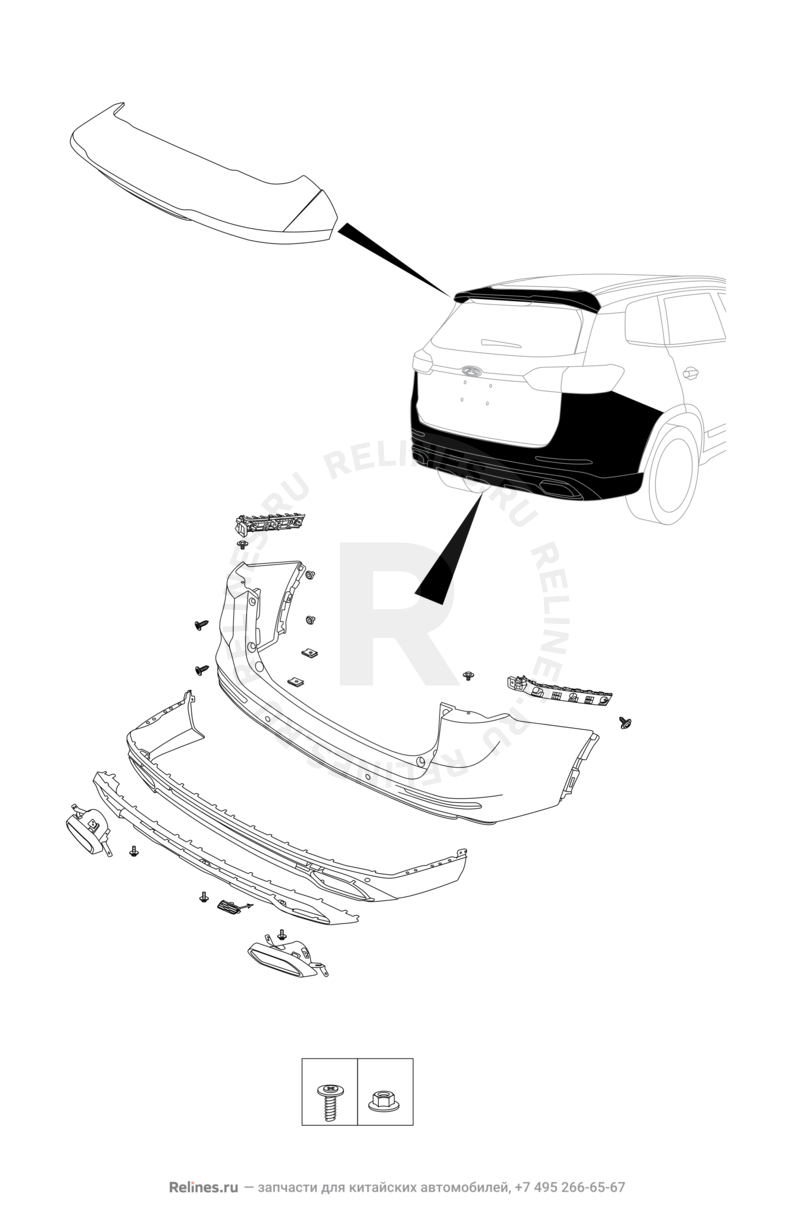 Запчасти Chery Tiggo 8 Pro Max Поколение I (2022)  — Задний бампер и другие детали задка (4) — схема