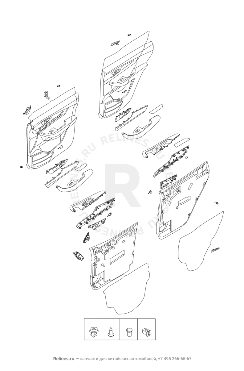 Запчасти Chery Tiggo 8 Pro Max Поколение I (2022)  — Внутренняя обшивка дверей — схема