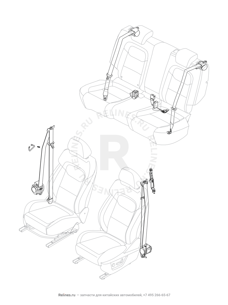 Запчасти Chery Tiggo 4 Pro Поколение I (2021)  — Ремни безопасности (2) — схема