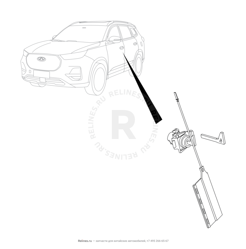 Личинки замков и ключ заготовка Chery Tiggo 8 Pro Max — схема