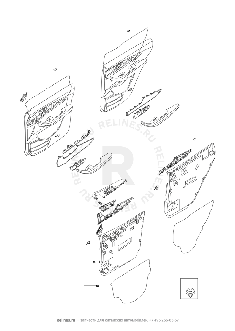 Запчасти Chery Tiggo 8 Pro Max Поколение I (2022)  — Внутренняя обшивка дверей — схема