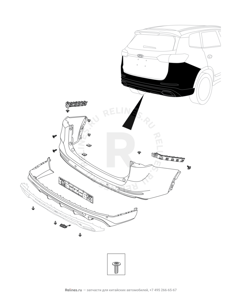 Запчасти Chery Tiggo 8 Pro Max Поколение I (2022)  — Задний бампер и другие детали задка (5) — схема