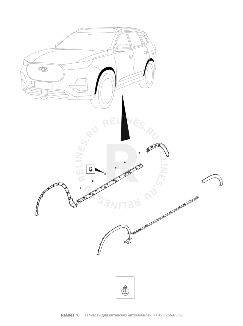 Запчасти Chery Tiggo 8 Pro Max Поколение I (2022)  — Пороги, расширители колесных арок, молдинги (3) — схема