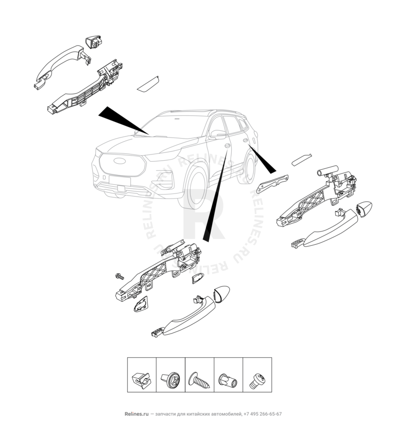 Накладки и ручки дверей Chery Tiggo 8 Pro Max — схема