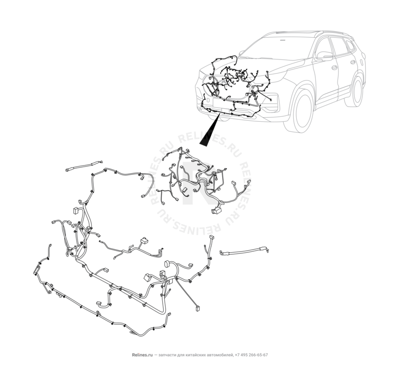 Запчасти Chery Tiggo 8 Pro Max Поколение I (2022)  — Проводка моторного отсека, блок предохранителей, предохранители и реле — схема