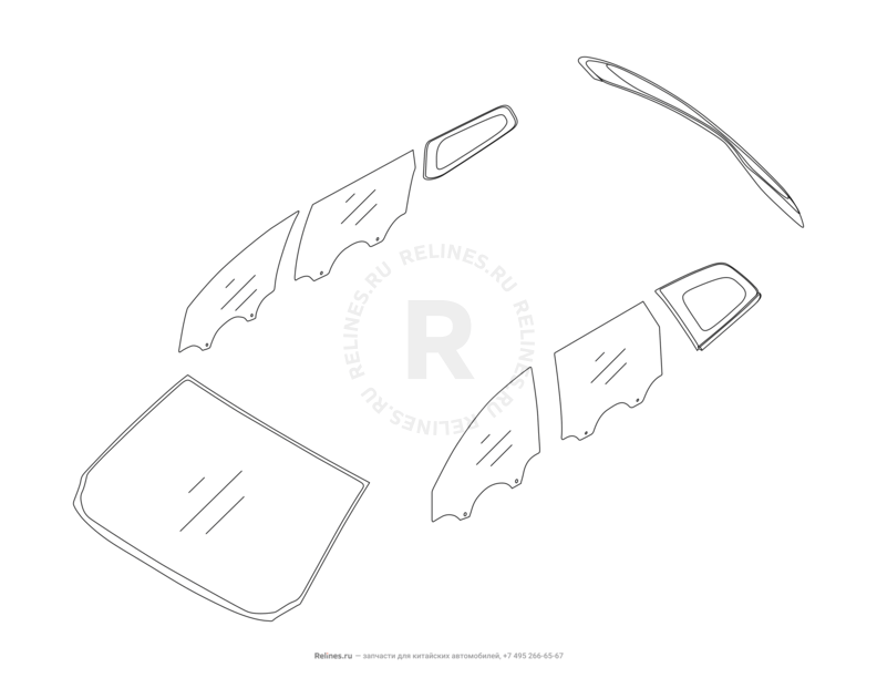 Запчасти Chery Tiggo 8 Pro Max Поколение I (2022)  — Стекла и комплектующие (5) — схема